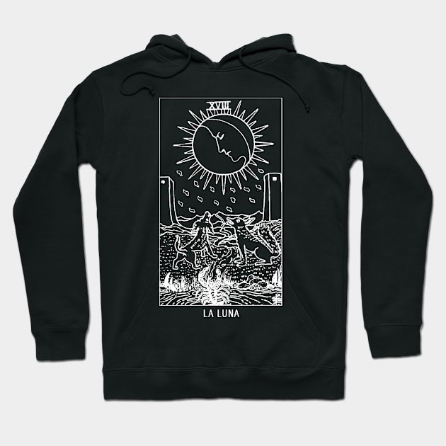 "La Luna" The Moon Tarot Card Black and White Hoodie by AbundanceSeed